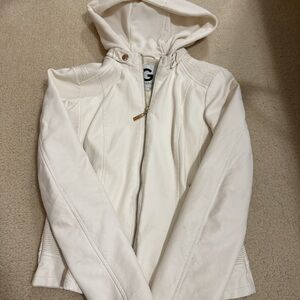 Guess Women's Cream Hooded Leather Jacket